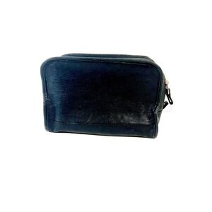 Fossil Black Leather Dopp Kit Travel Toiletry Bag Zip Pouch Mens